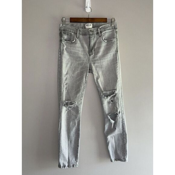 Agolde Sophie Hi Rise Crop Skinny Jeans Gray Denim Distressed Stretch Ankle 28 - Picture 3 of 16